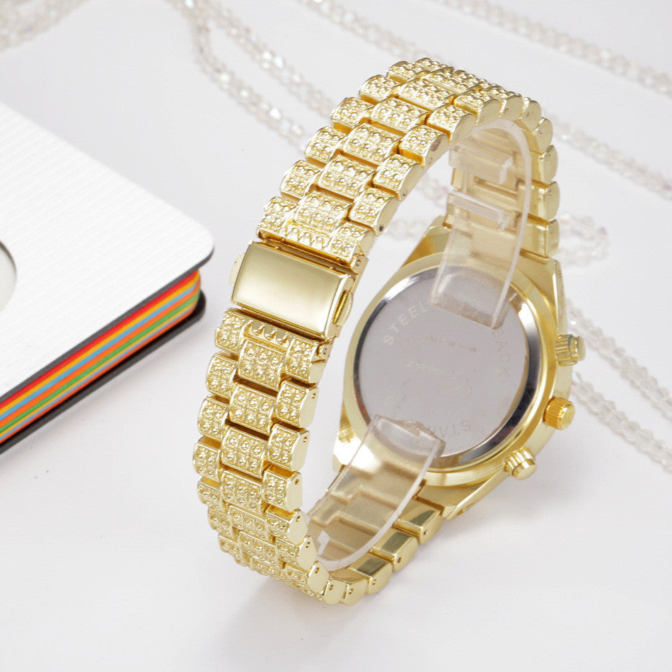 Crystal Quartz Analog Wrist Watch Fashion Stainless Steel