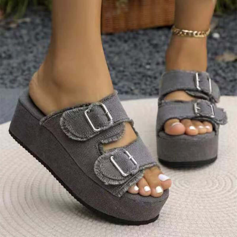 Summer Outdoor High Heel Slippers Thick Bottom Camouflage