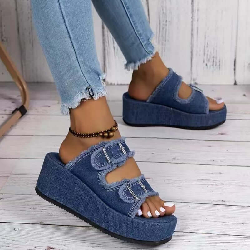 Summer Outdoor High Heel Slippers Thick Bottom Camouflage