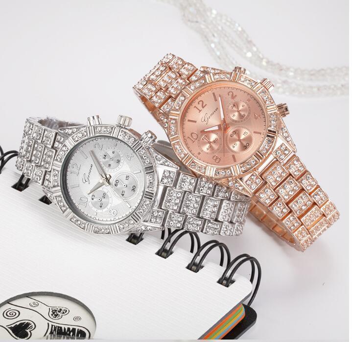 Crystal Quartz Analog Wrist Watch Fashion Stainless Steel