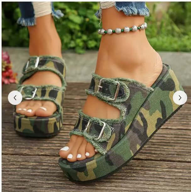 Summer Outdoor High Heel Slippers Thick Bottom Camouflage