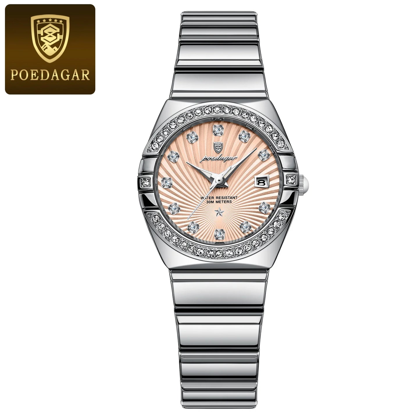 POEDAGAR Luxus Damenuhr Wasserdicht Leuchtdatum Edelstahl Damen Quarz Armbanduhr Elegante Schlichte Uhren Für Frauen