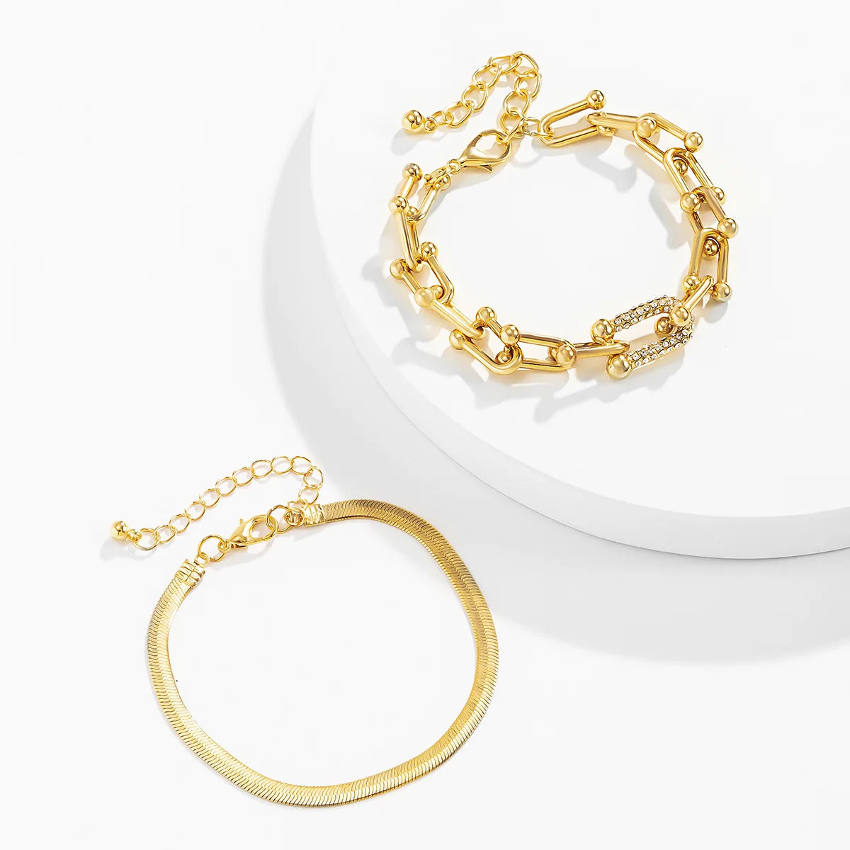 2Pcs/Set Fashion Statement Stylish Trendy Geometric Bracelet Gold U Chain Bracelet New Style Creative Bracelet