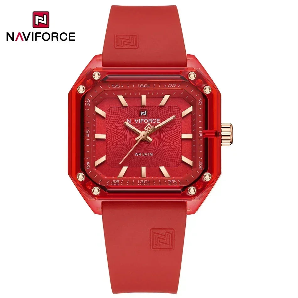 ساعة NAVIFORCE النسائية الجديدة ذات الطراز الجديد بسوار من السيليكا كوارتز مقاومة للماء حتى عمق 50 متر، ساعة يد نسائية بسيطة غير رسمية