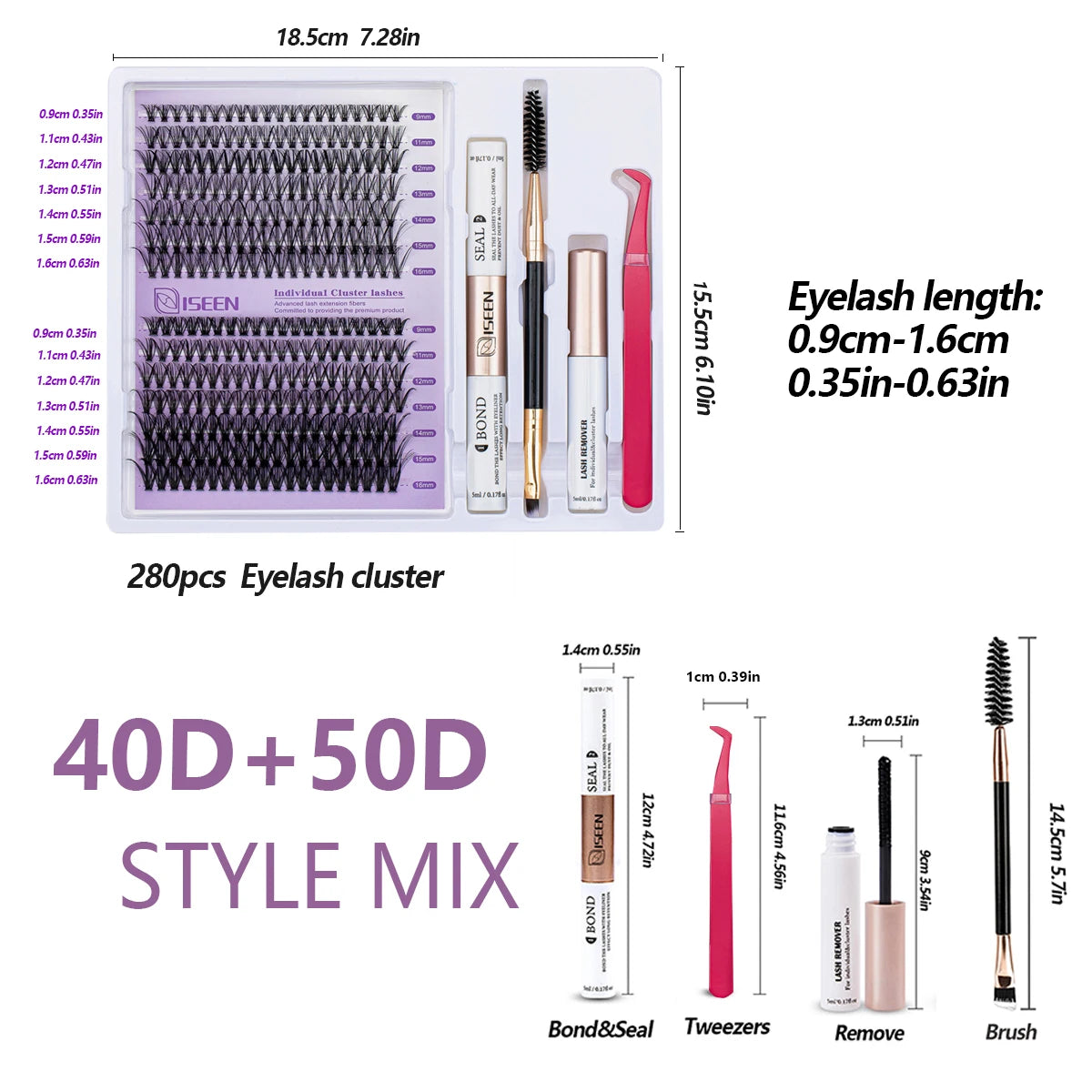 DIY Wimpernverlängerung Mix Styles Individuelle Wimpernbüschel mit Bond&Seal Remover Pinzette Wimpernbürste Augen Make-Up-Tool