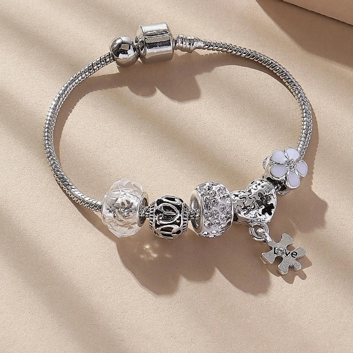 1PC Women's Fashion Multi-Element Beaded Love Pan Family Bracelet