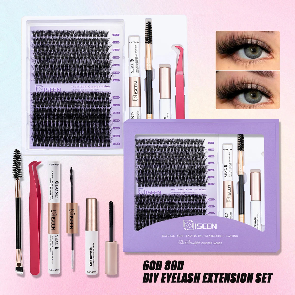 DIY Wimpernverlängerung Mix Styles Individuelle Wimpernbüschel mit Bond&Seal Remover Pinzette Wimpernbürste Augen Make-Up-Tool