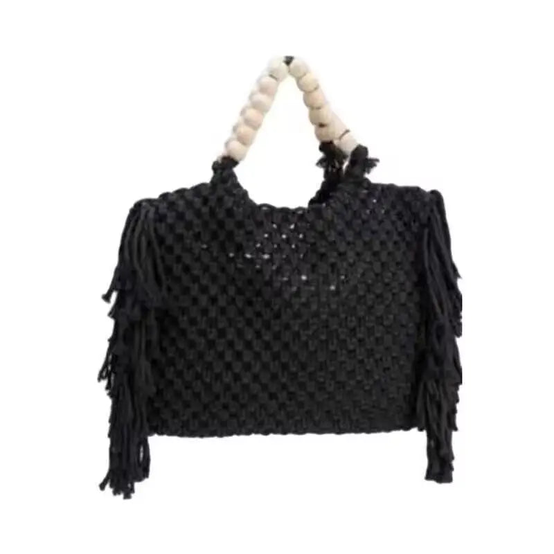 Tote Bags Large Capacity Luxury Designer Handbag For Women 2023 New Knitting Tassel Beading Decorate Purse Ladies Beach Bag