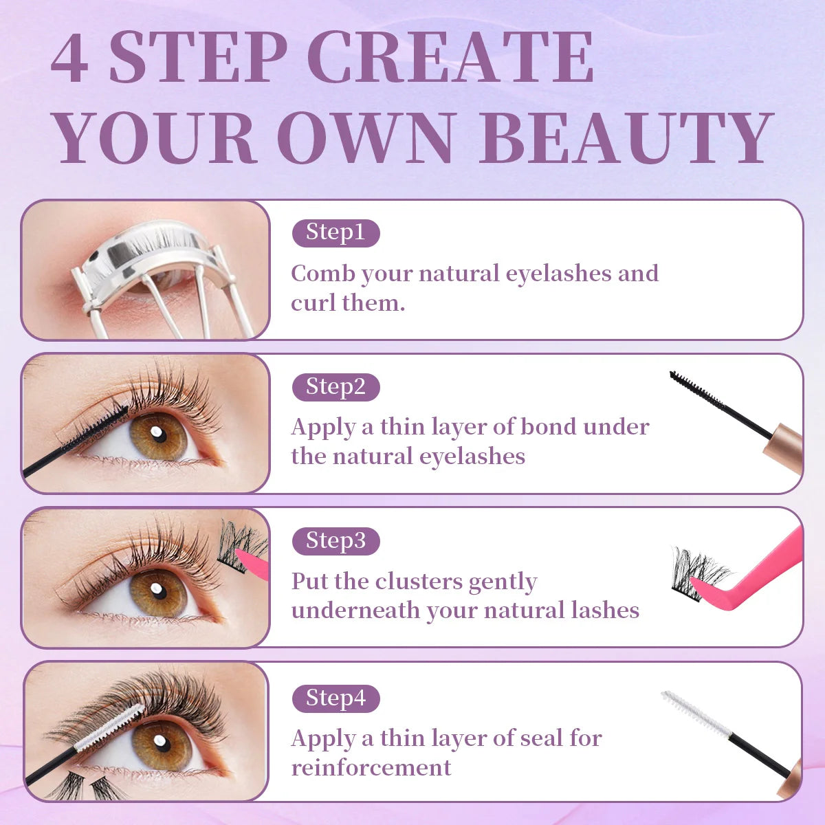 DIY Wimpernverlängerung Mix Styles Individuelle Wimpernbüschel mit Bond&Seal Remover Pinzette Wimpernbürste Augen Make-Up-Tool