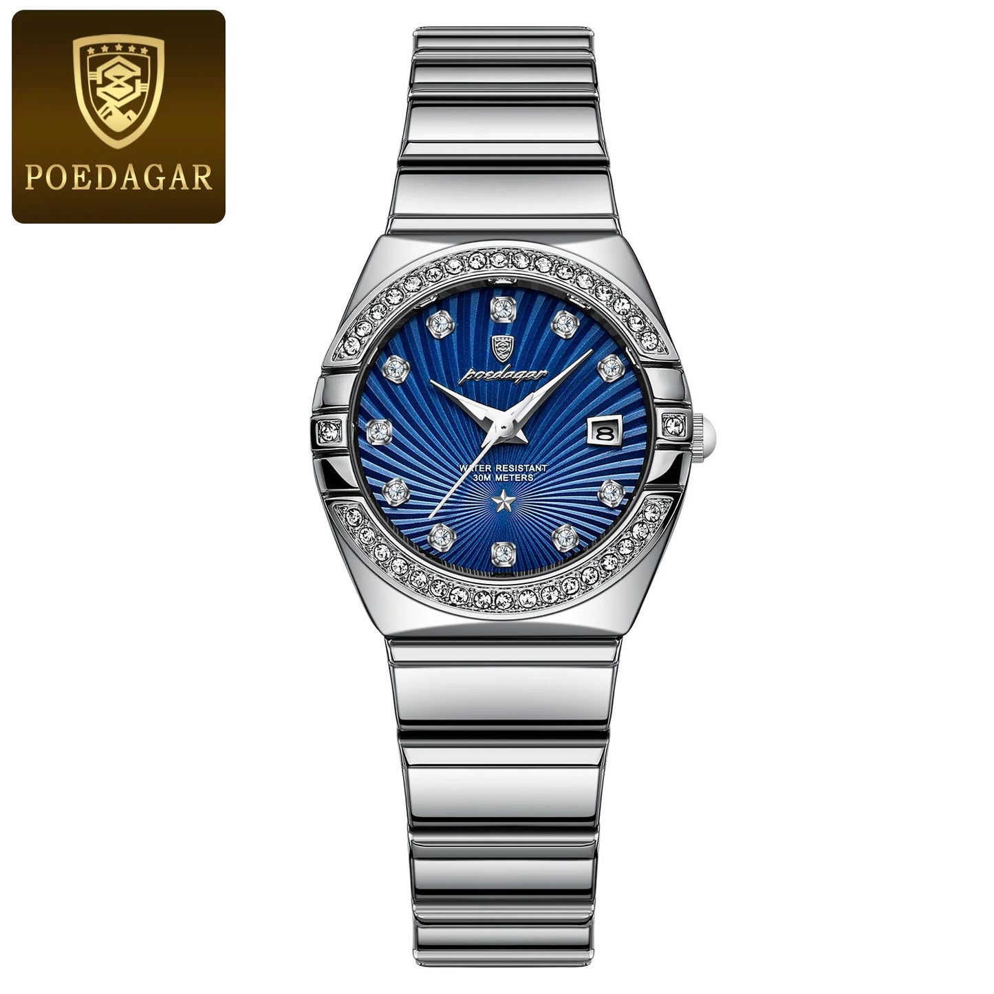 POEDAGAR Luxus Damenuhr Wasserdicht Leuchtdatum Edelstahl Damen Quarz Armbanduhr Elegante Schlichte Uhren Für Frauen
