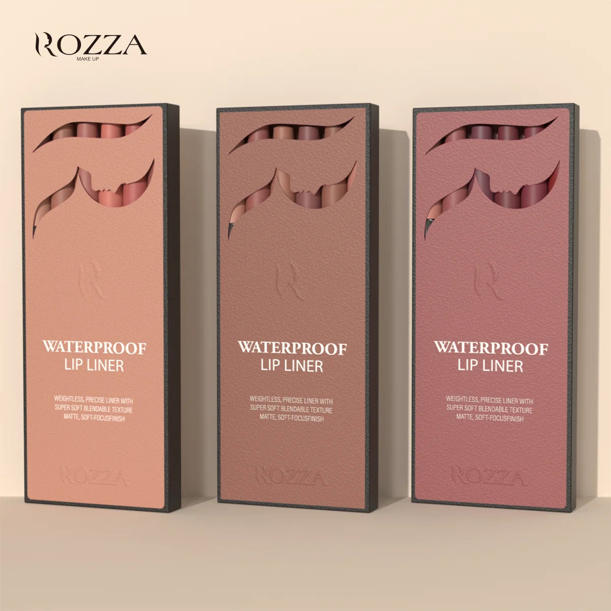 Rozza Wasserfester Lipliner-Stift-Set, Schwereloser, präziser Liner mit superweicher, mischbarer Textur, matt, weich