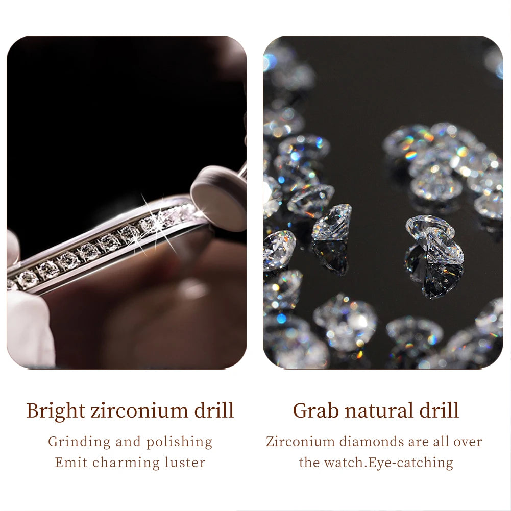 OLEVS Original Diamantuhr für Damen, modisch, elegant, Edelstahl, wasserdicht, Quarz-Armbanduhr, luxuriöse Damenuhren