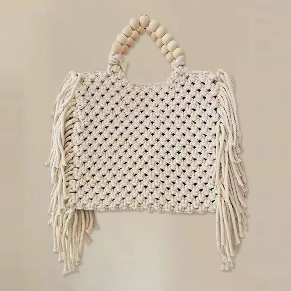 Tote Bags Large Capacity Luxury Designer Handbag For Women 2023 New Knitting Tassel Beading Decorate Purse Ladies Beach Bag