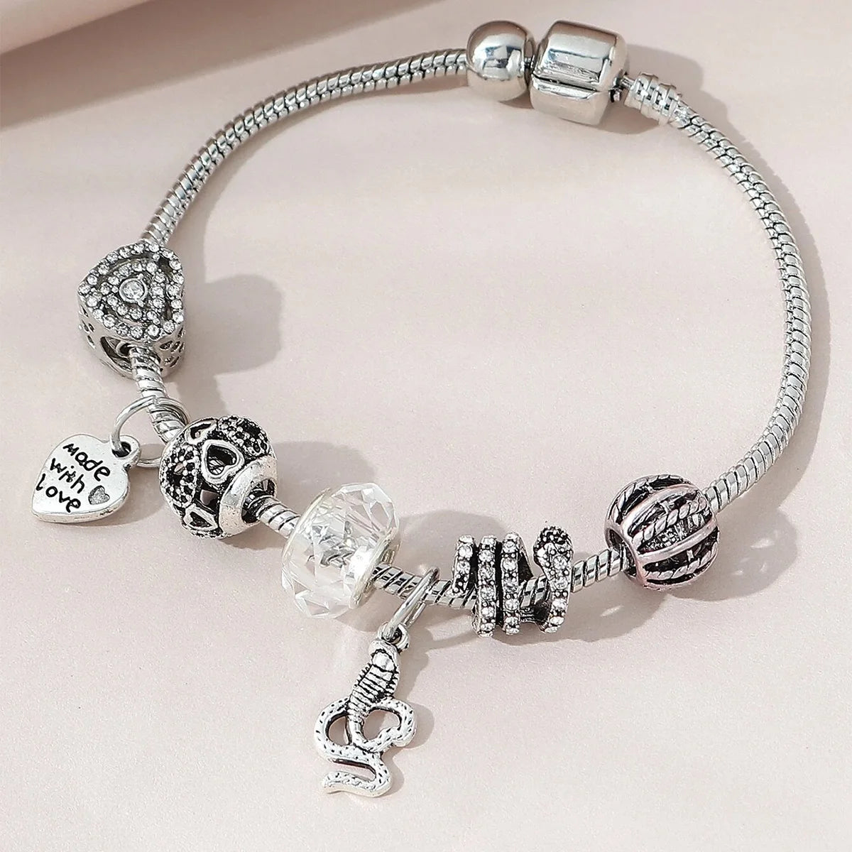 1PC Women's Fashion Multi-Element Beaded Love Pan Family Bracelet