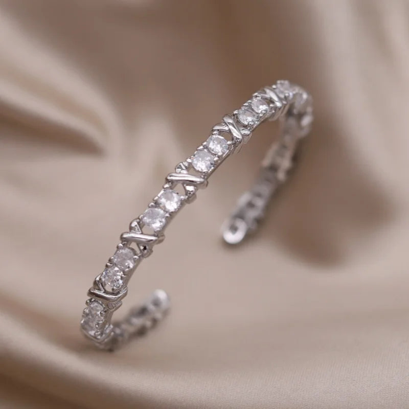 Plated zircon letter X opening bracelet