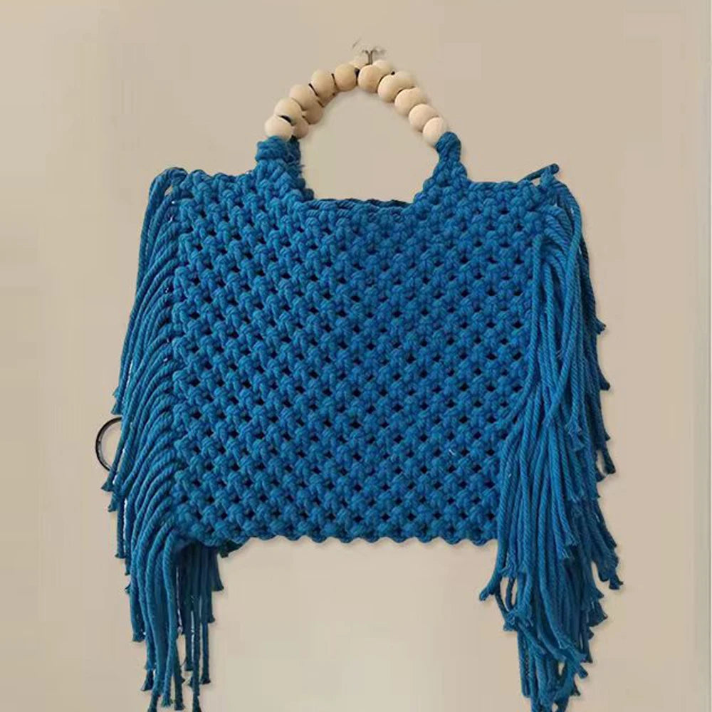 Tote Bags Large Capacity Luxury Designer Handbag For Women 2023 New Knitting Tassel Beading Decorate Purse Ladies Beach Bag