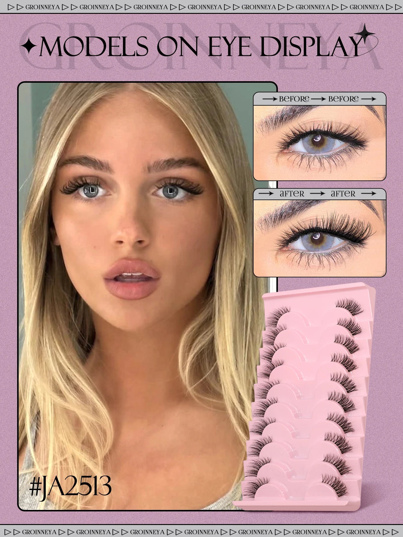 GROINNEYA Halbwimpern, Halbwimpern, weich, natürlich, durchsichtig, Bandwimpern, natürlicher Look, Kunstnerz, wispy Nerzwimpern, Verlängerung, Make-up