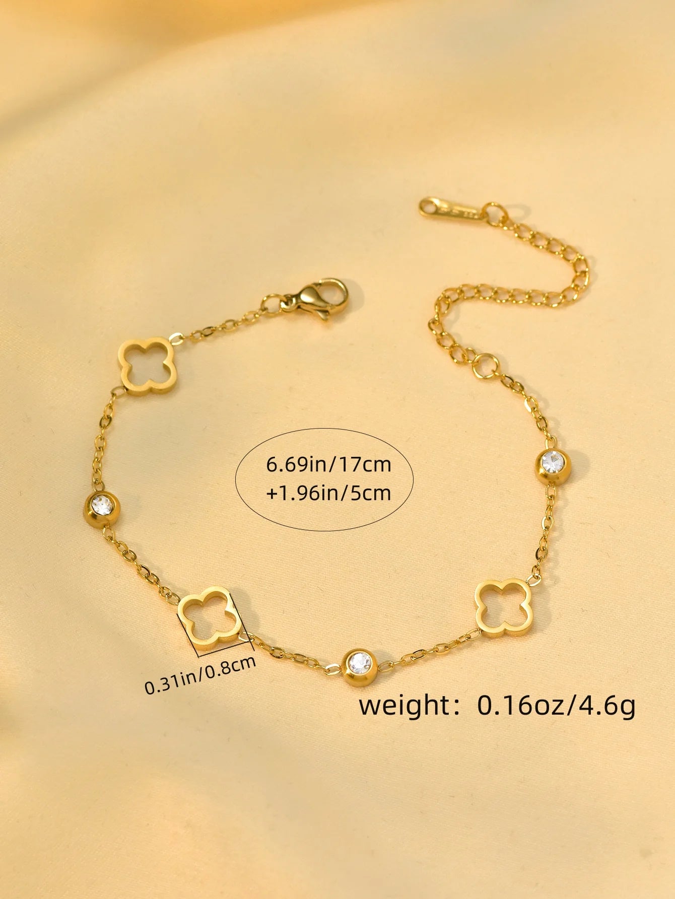 1 Piece /set 18k Gold Plated Stainless Steel Luxury Lucky Hollow Clover Set Zirconia Necklace Bracelet Earring Bangle Set