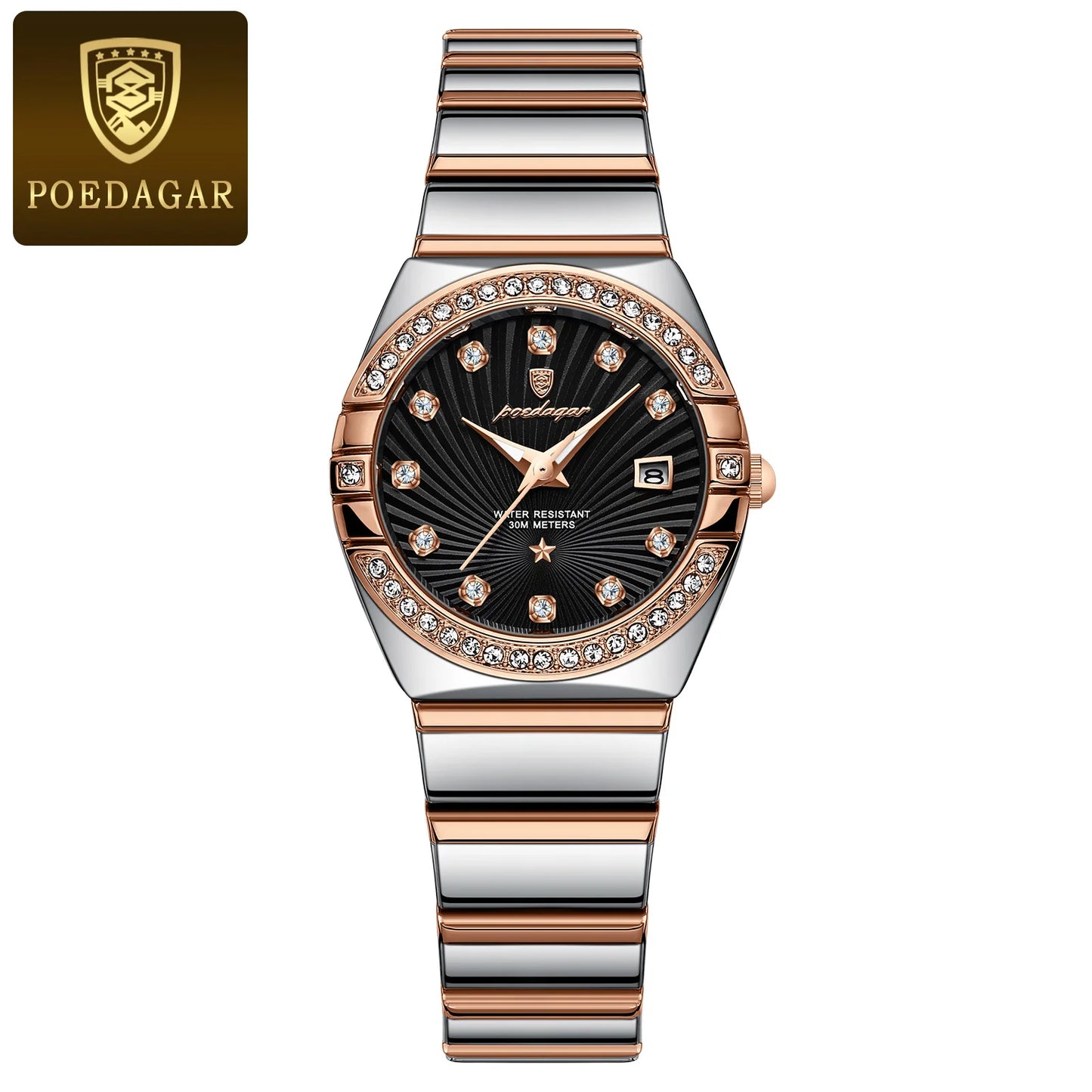 POEDAGAR Luxus Damenuhr Wasserdicht Leuchtdatum Edelstahl Damen Quarz Armbanduhr Elegante Schlichte Uhren Für Frauen