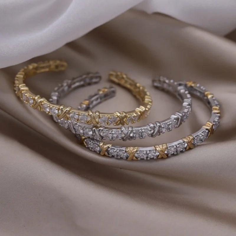 Plated zircon letter X opening bracelet