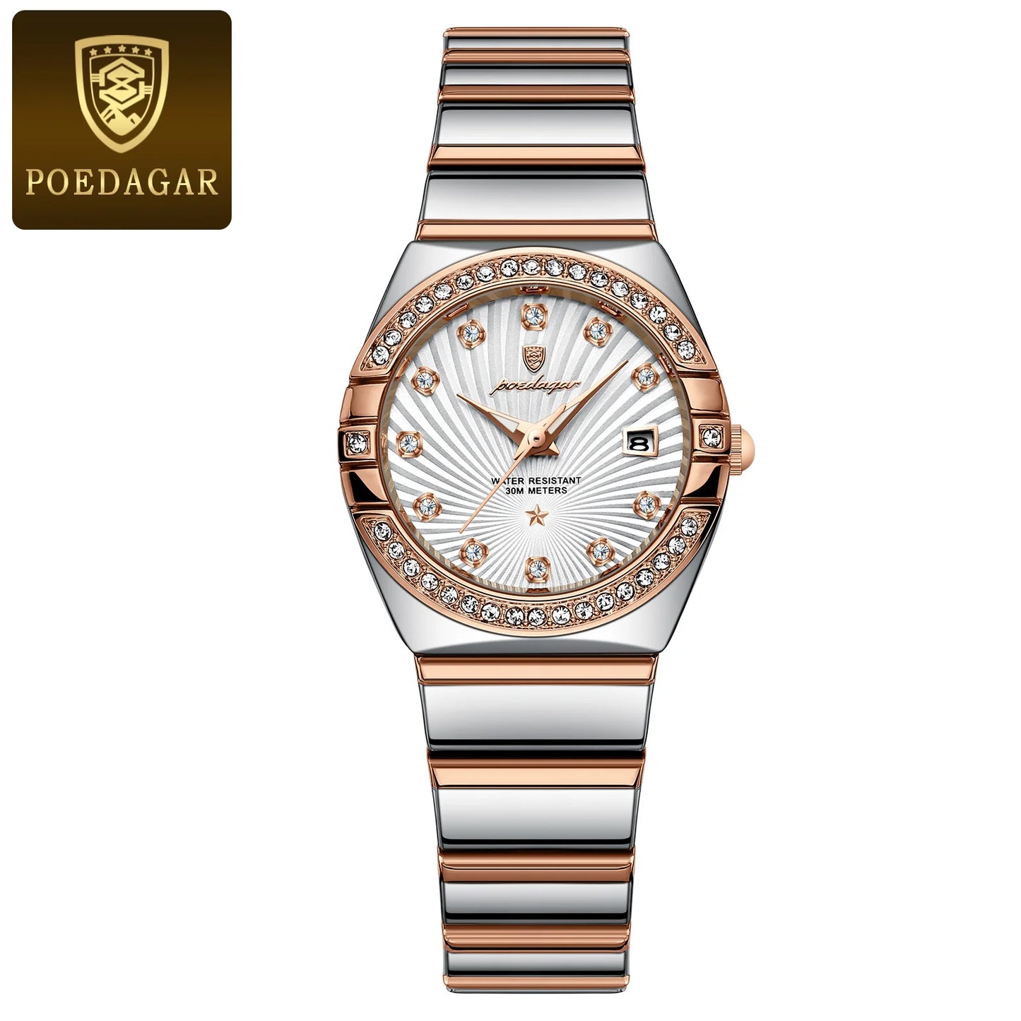 POEDAGAR Luxus Damenuhr Wasserdicht Leuchtdatum Edelstahl Damen Quarz Armbanduhr Elegante Schlichte Uhren Für Frauen