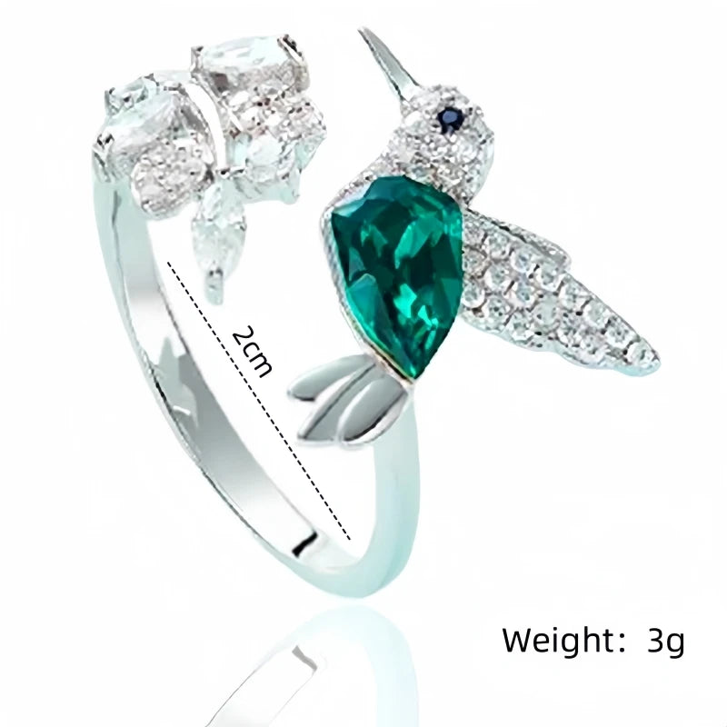 Elegante verstellbare Kolibri-Ringe aus natürlichem blauem Stein für Frauen, glasgefüllte Ringe