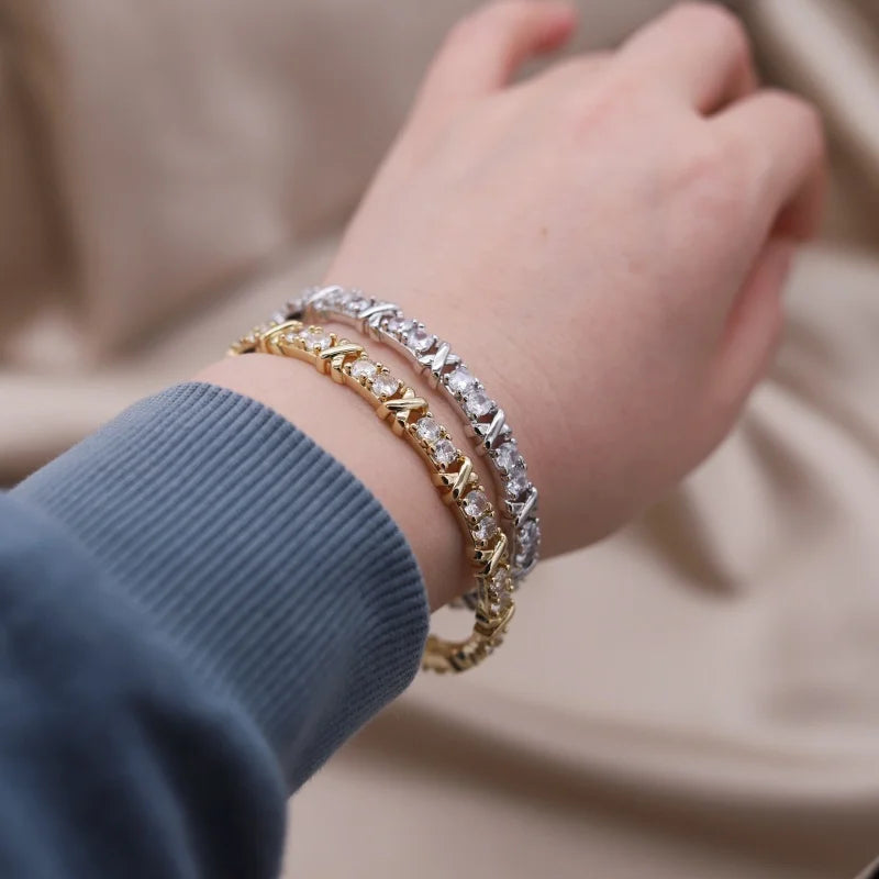 Plated zircon letter X opening bracelet