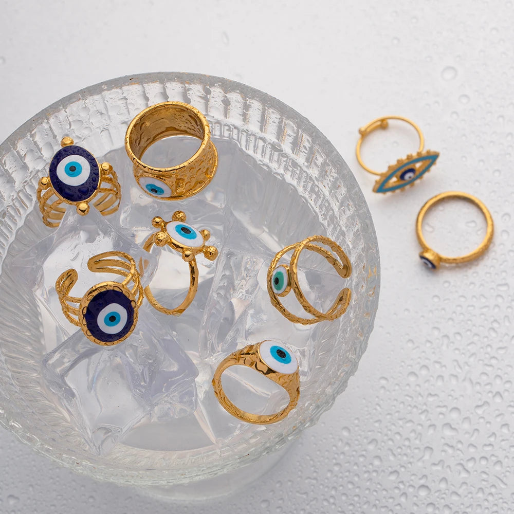 Stainless Steel 18K Gold Plated Devil's Eye Opening Rings