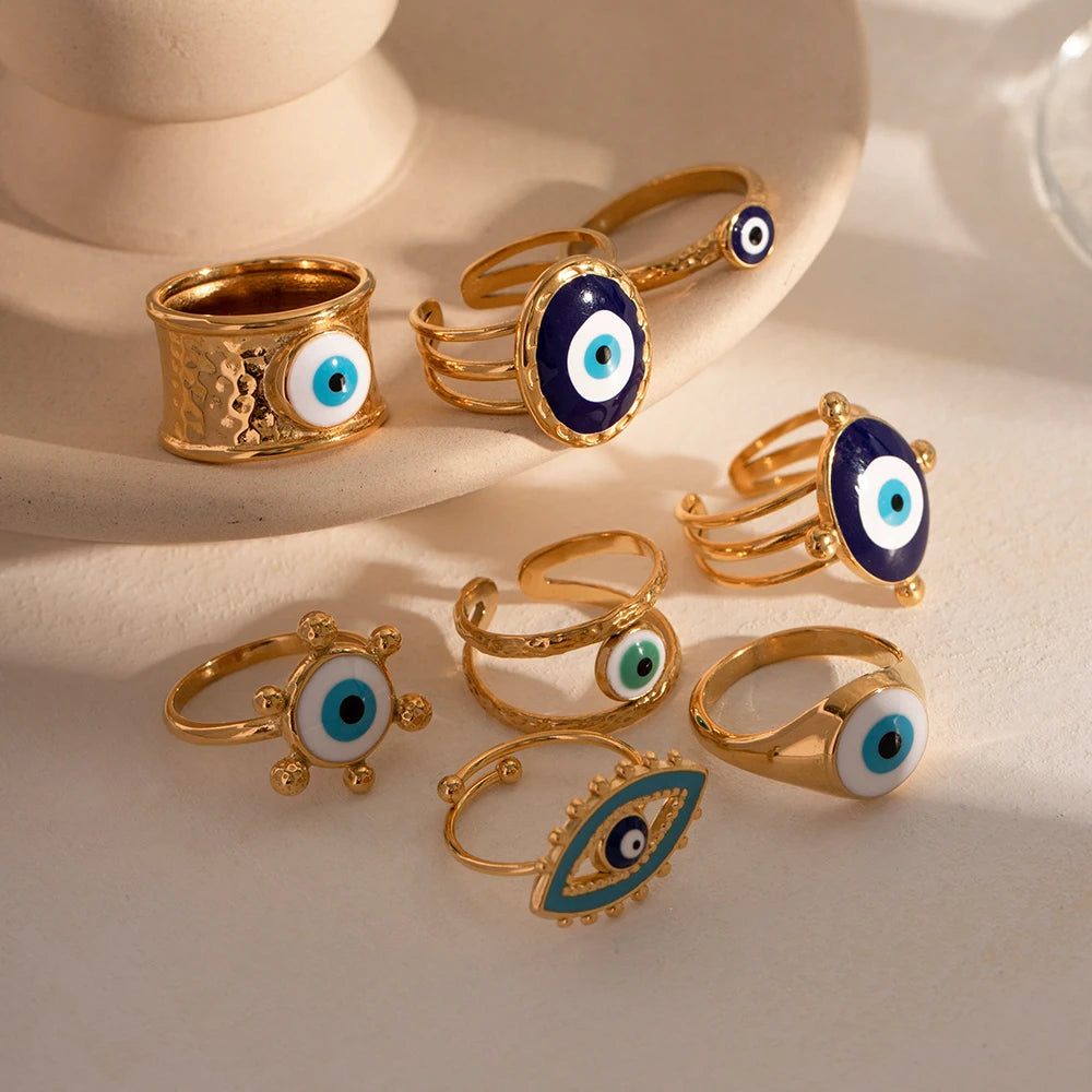 Stainless Steel 18K Gold Plated Devil's Eye Opening Rings