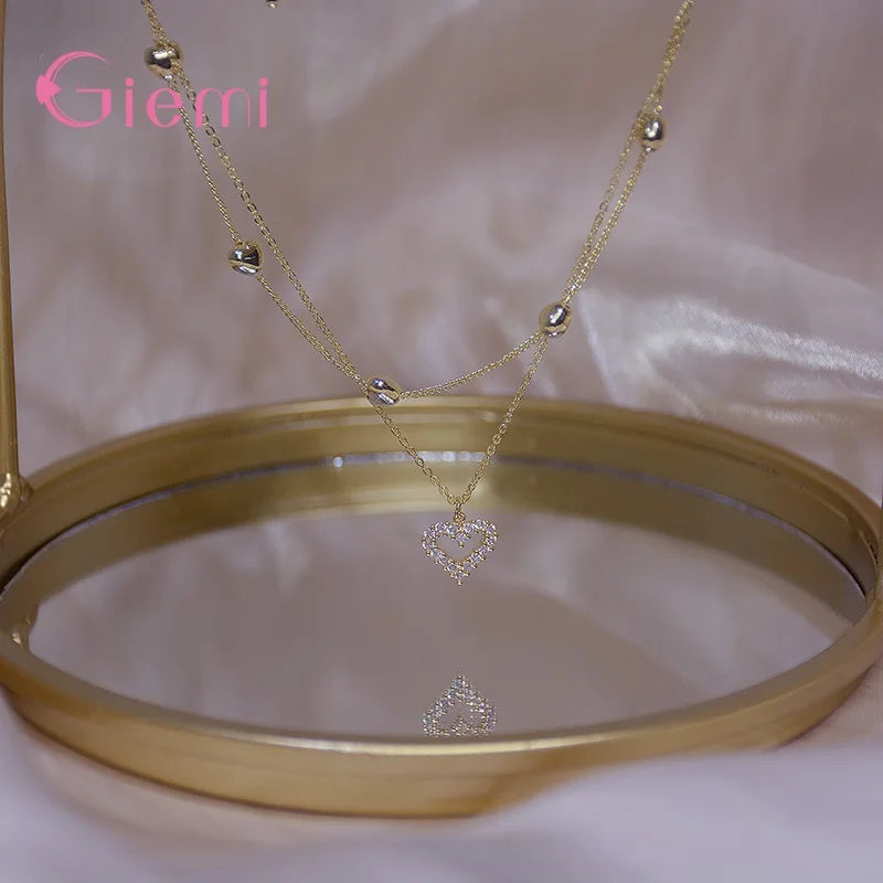 925 Sterling Silver Heart Gold Necklace