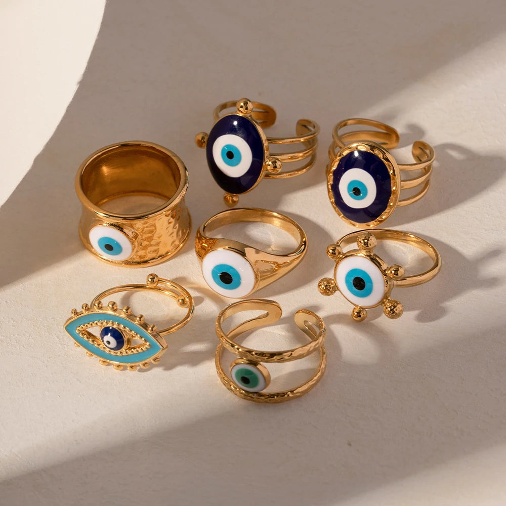 Stainless Steel 18K Gold Plated Devil's Eye Opening Rings