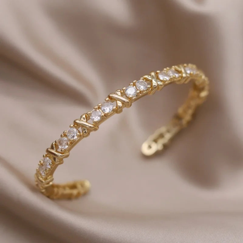 Plated zircon letter X opening bracelet