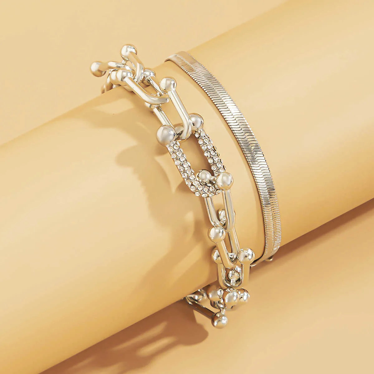 2Pcs/Set Fashion Statement Stylish Trendy Geometric Bracelet Gold U Chain Bracelet New Style Creative Bracelet