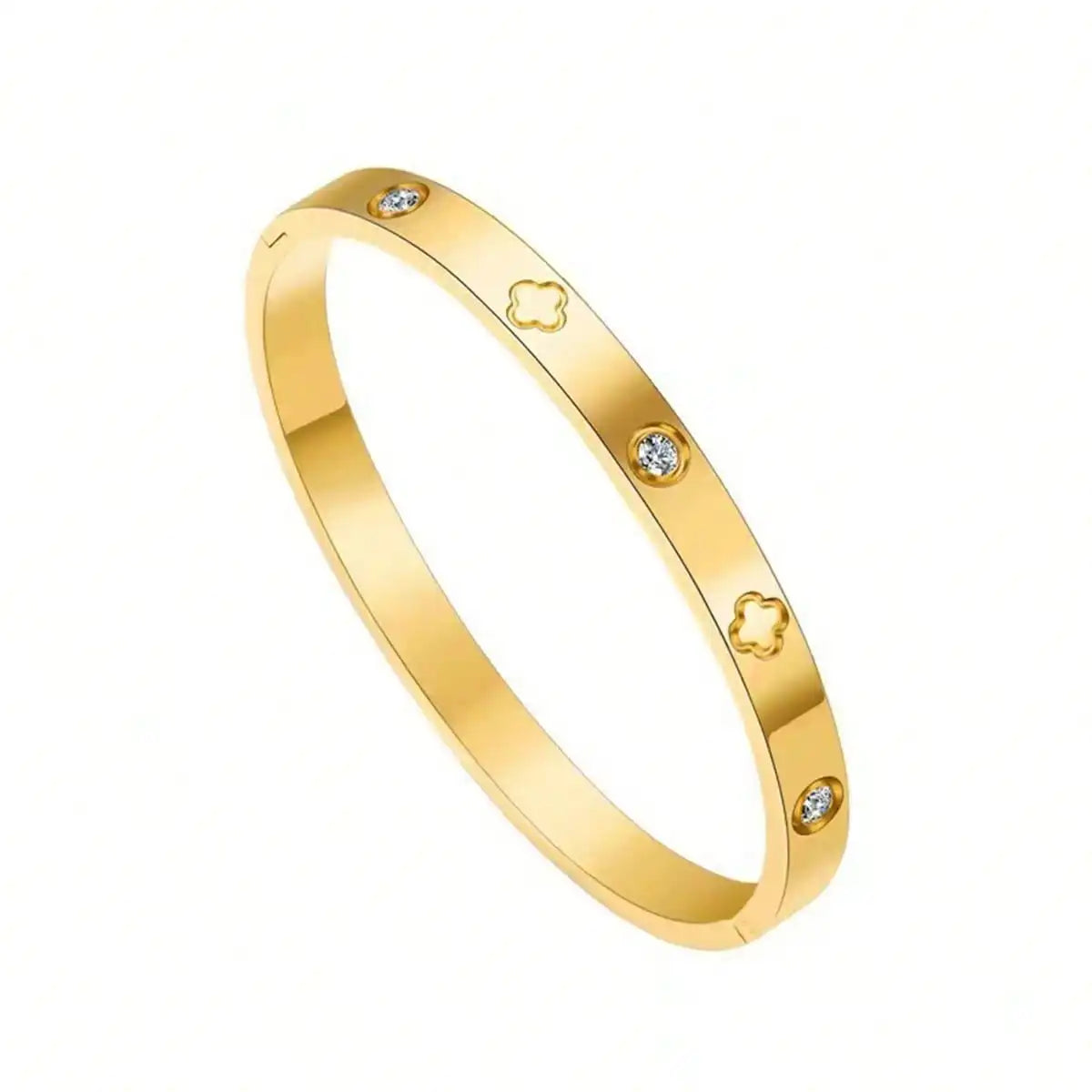 1 Piece /set 18k Gold Plated Stainless Steel Luxury Lucky Hollow Clover Set Zirconia Necklace Bracelet Earring Bangle Set