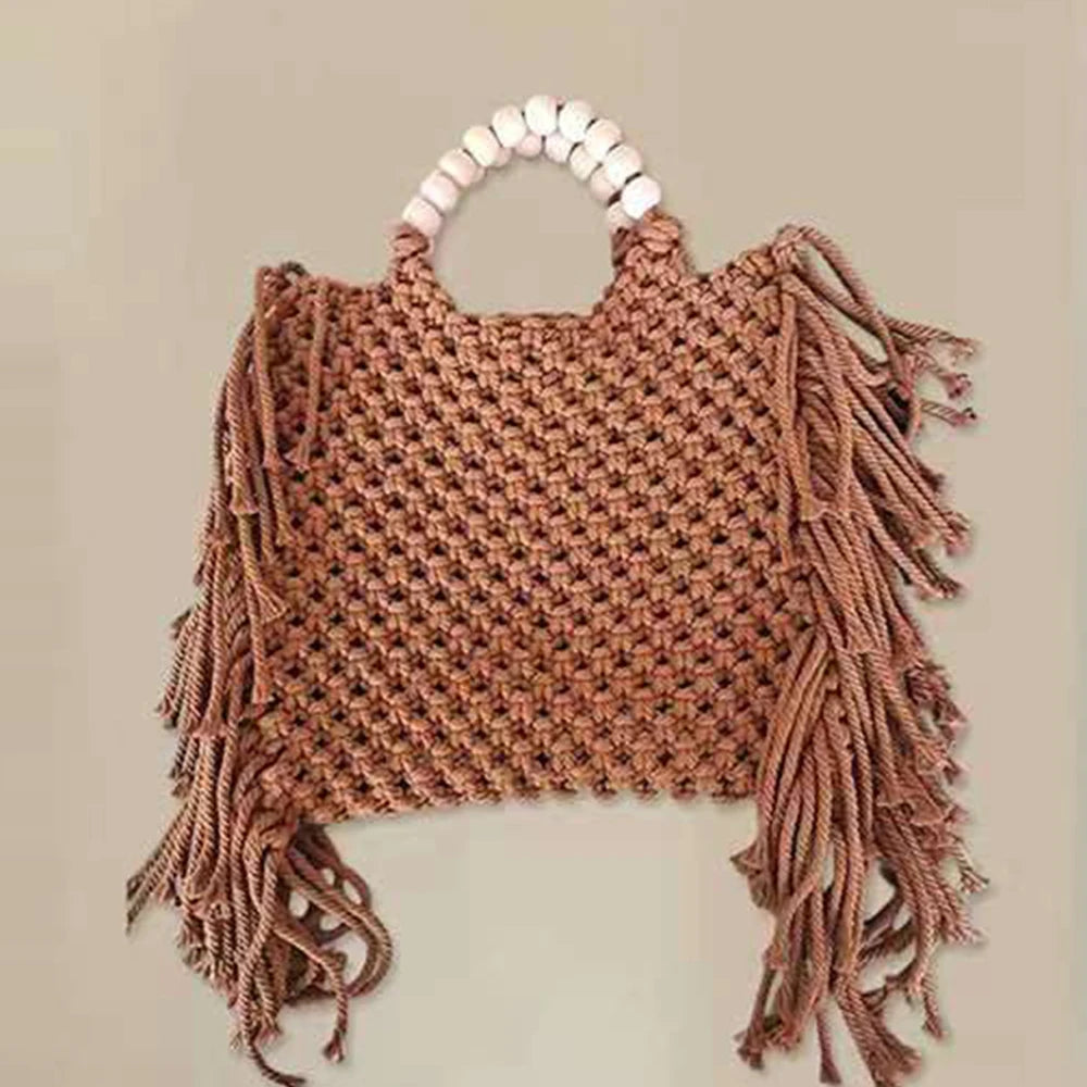 Tote Bags Large Capacity Luxury Designer Handbag For Women 2023 New Knitting Tassel Beading Decorate Purse Ladies Beach Bag