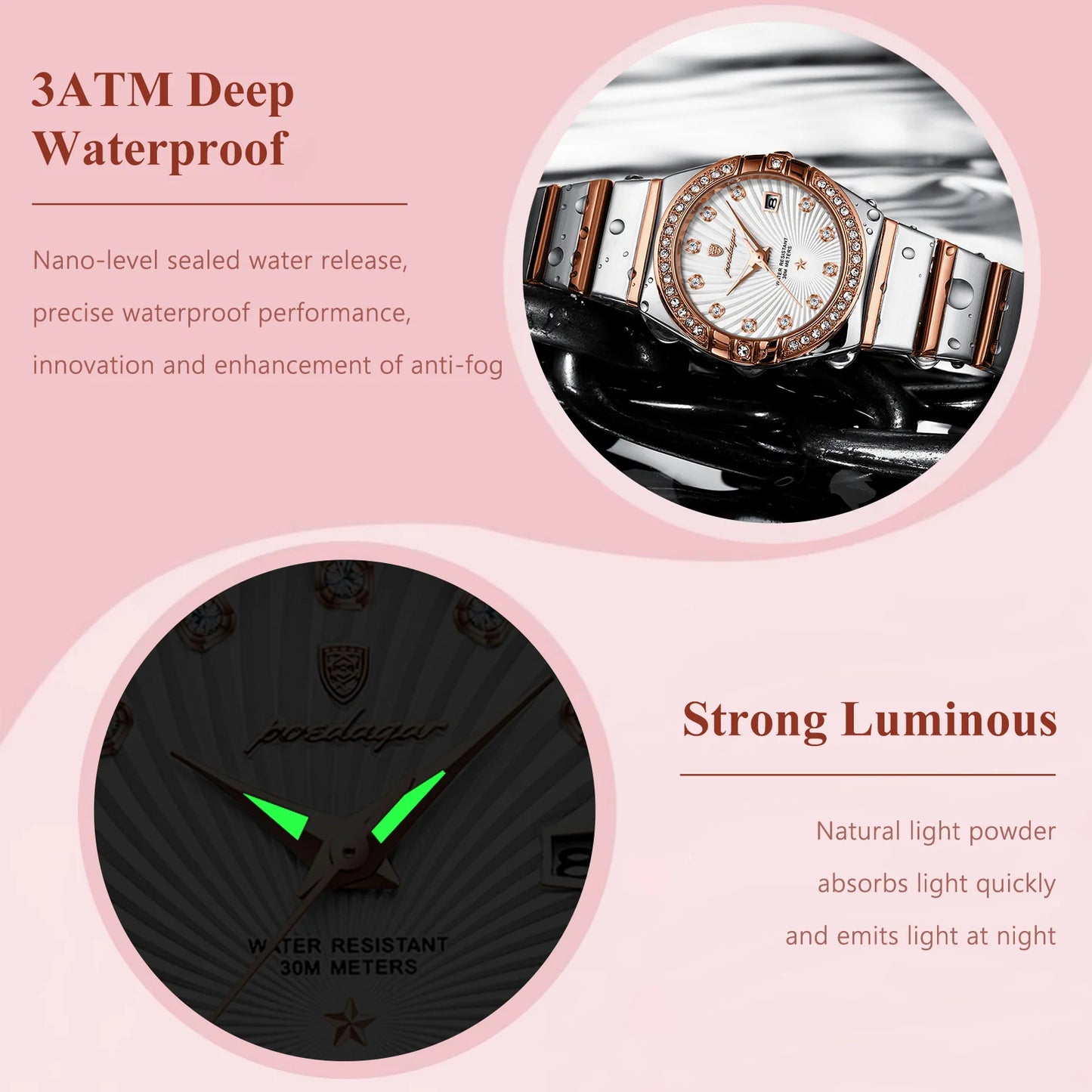 POEDAGAR Luxus Damenuhr Wasserdicht Leuchtdatum Edelstahl Damen Quarz Armbanduhr Elegante Schlichte Uhren Für Frauen
