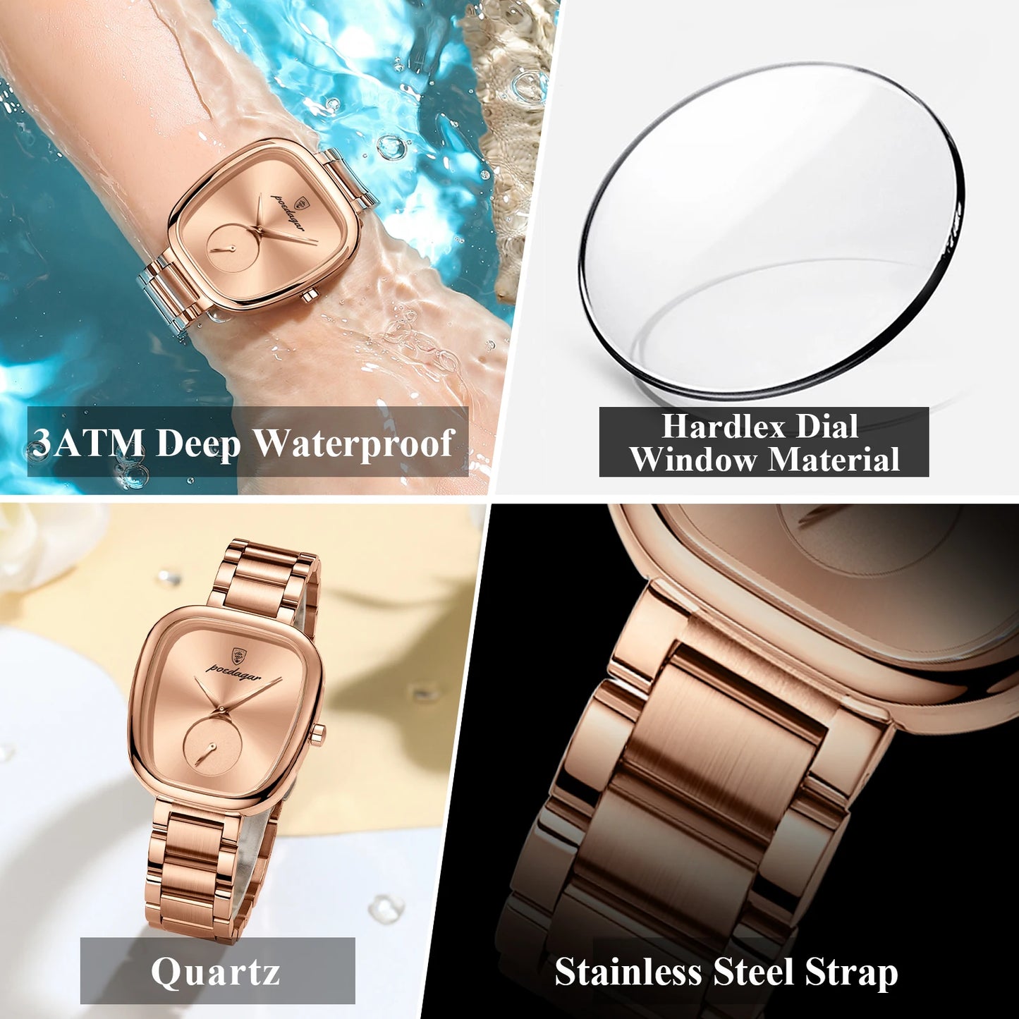 POEDAGAR Luxusuhr für Damen, wasserdicht, Edelstahl, Quarz, Damenuhr, hochwertige Damenuhr, elegante Damenuhr