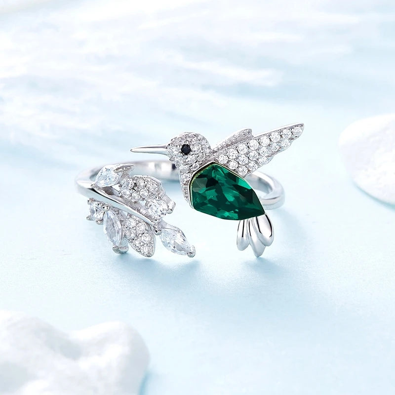 Elegante verstellbare Kolibri-Ringe aus natürlichem blauem Stein für Frauen, glasgefüllte Ringe