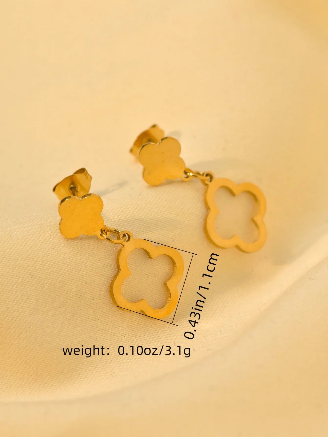 1 Piece /set 18k Gold Plated Stainless Steel Luxury Lucky Hollow Clover Set Zirconia Necklace Bracelet Earring Bangle Set