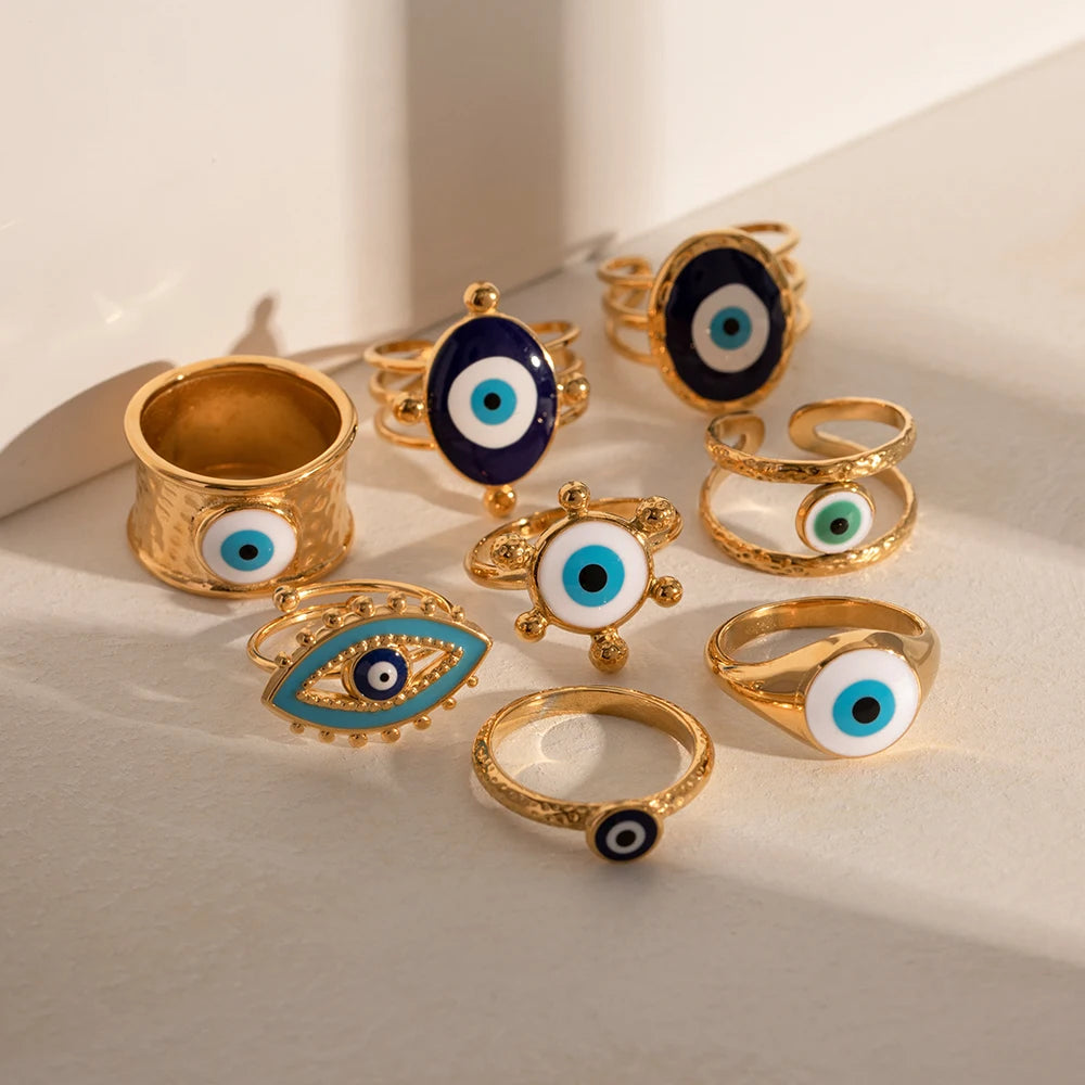 Stainless Steel 18K Gold Plated Devil's Eye Opening Rings