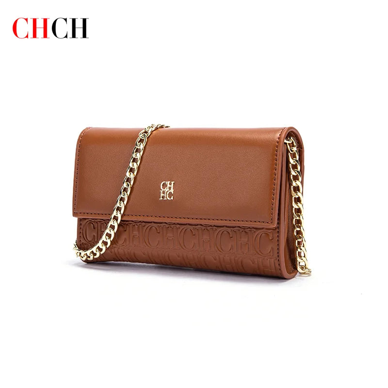 CHCH Damen Umhängetasche Neue magnetische Flip-Kettentasche Braun Kleine quadratische Tasche Geldbörse