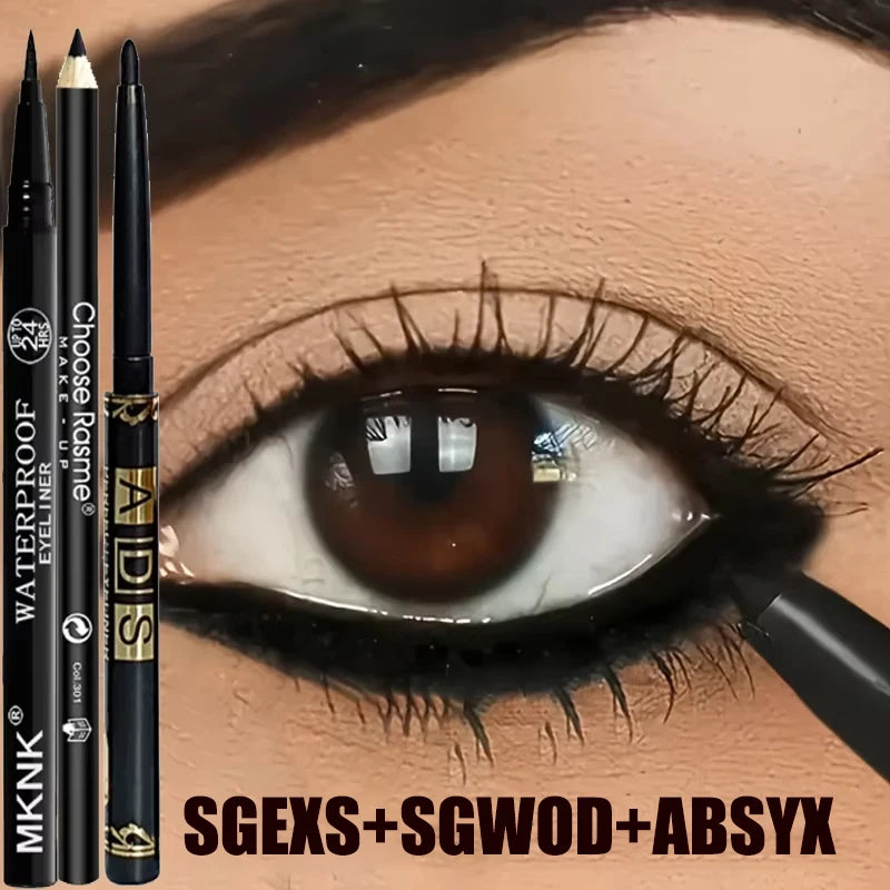3Pcs Waterproof & Sweat-Proof Black Eyeliner Pencil Combined Lasting Smudge-Proof Bold Eye Makeup Easy Glide Formula for Perfe