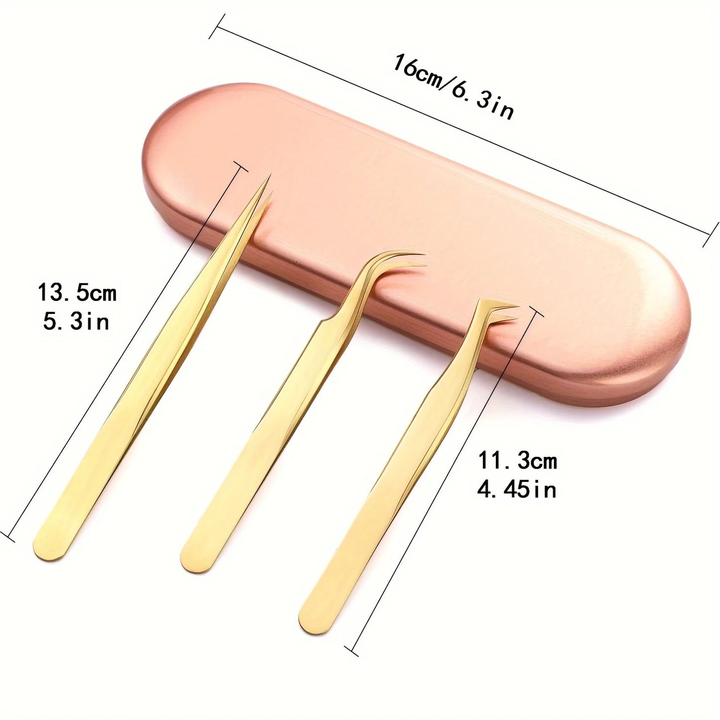High Precision Lash Tweezers Set - Includes 3 Stainless Steel Eyelash Tweezers