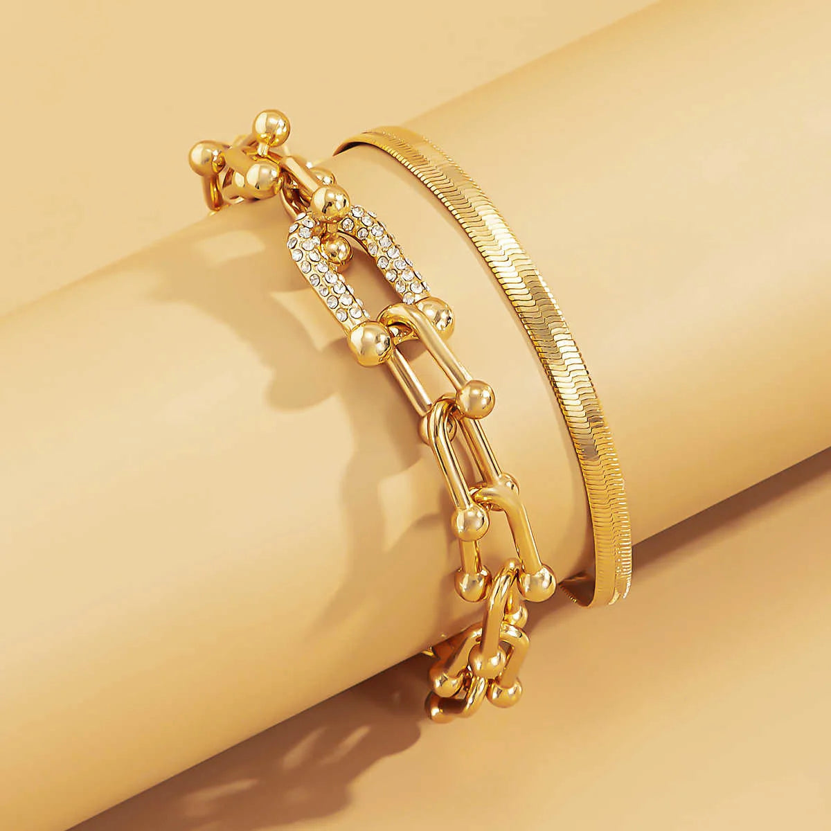 2Pcs/Set Fashion Statement Stylish Trendy Geometric Bracelet Gold U Chain Bracelet New Style Creative Bracelet