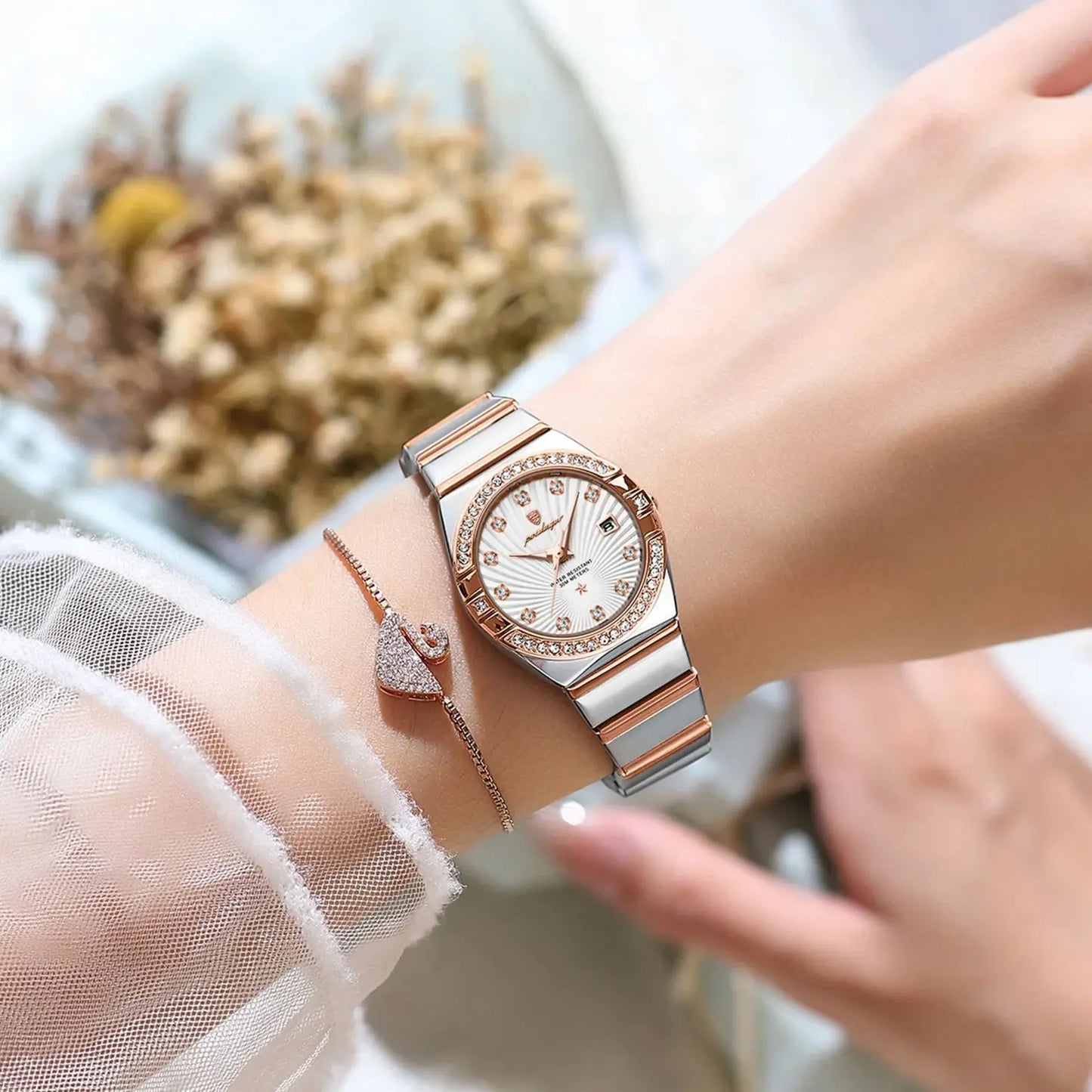 POEDAGAR Luxus Damenuhr Wasserdicht Leuchtdatum Edelstahl Damen Quarz Armbanduhr Elegante Schlichte Uhren Für Frauen