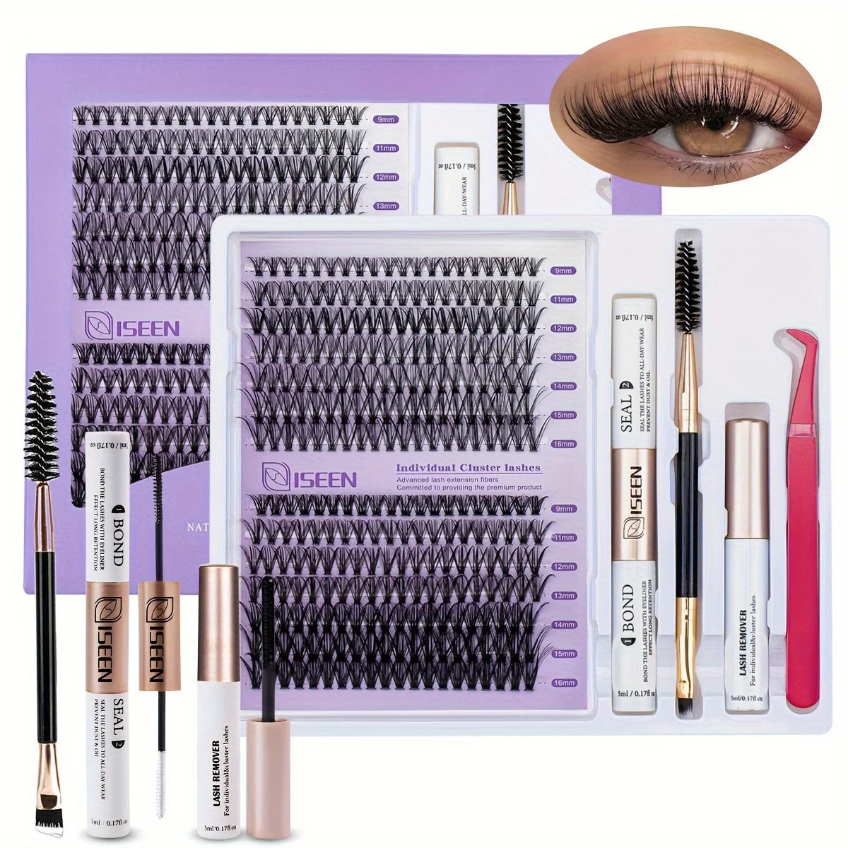 DIY Wimpernverlängerung Mix Styles Individuelle Wimpernbüschel mit Bond&Seal Remover Pinzette Wimpernbürste Augen Make-Up-Tool