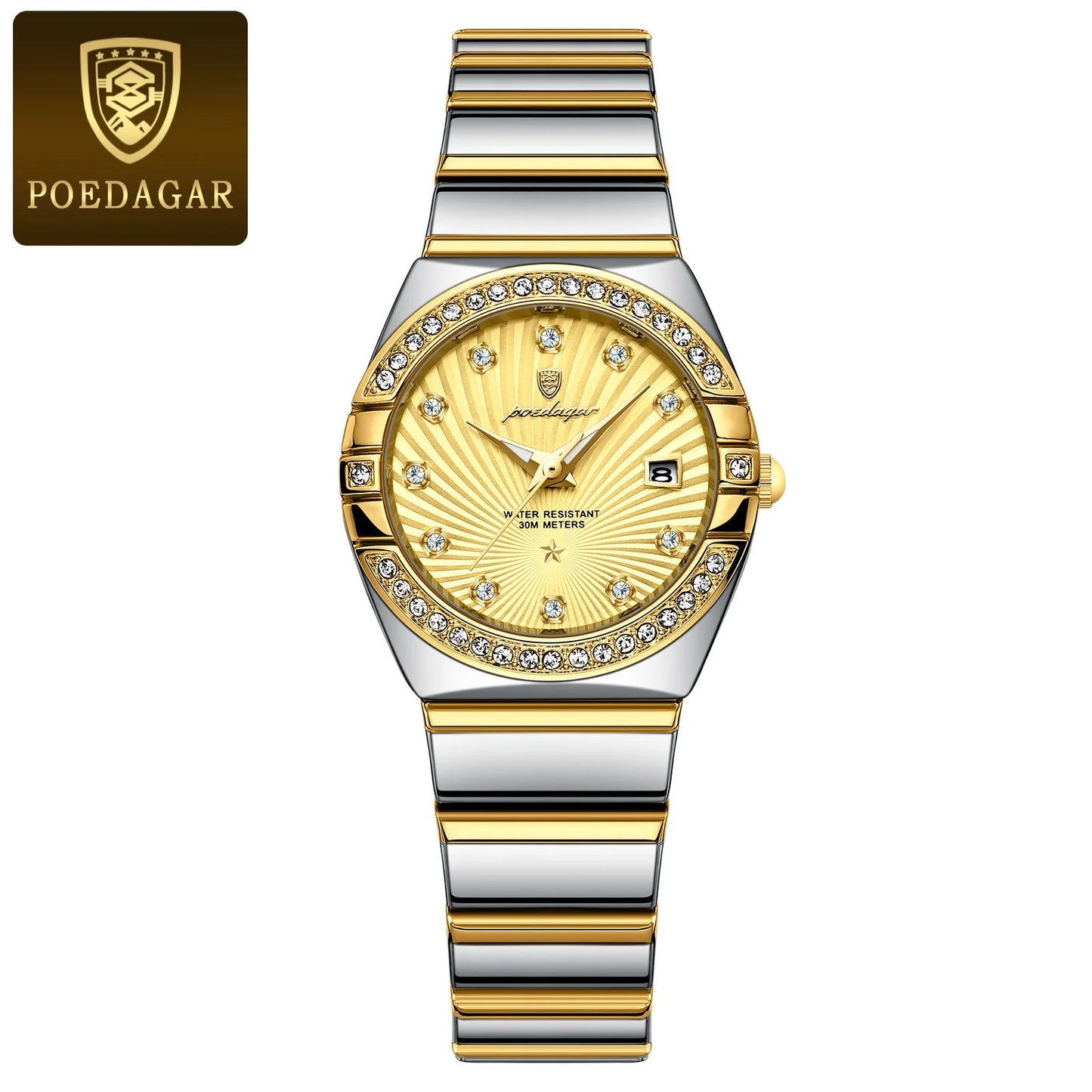 POEDAGAR Luxus Damenuhr Wasserdicht Leuchtdatum Edelstahl Damen Quarz Armbanduhr Elegante Schlichte Uhren Für Frauen