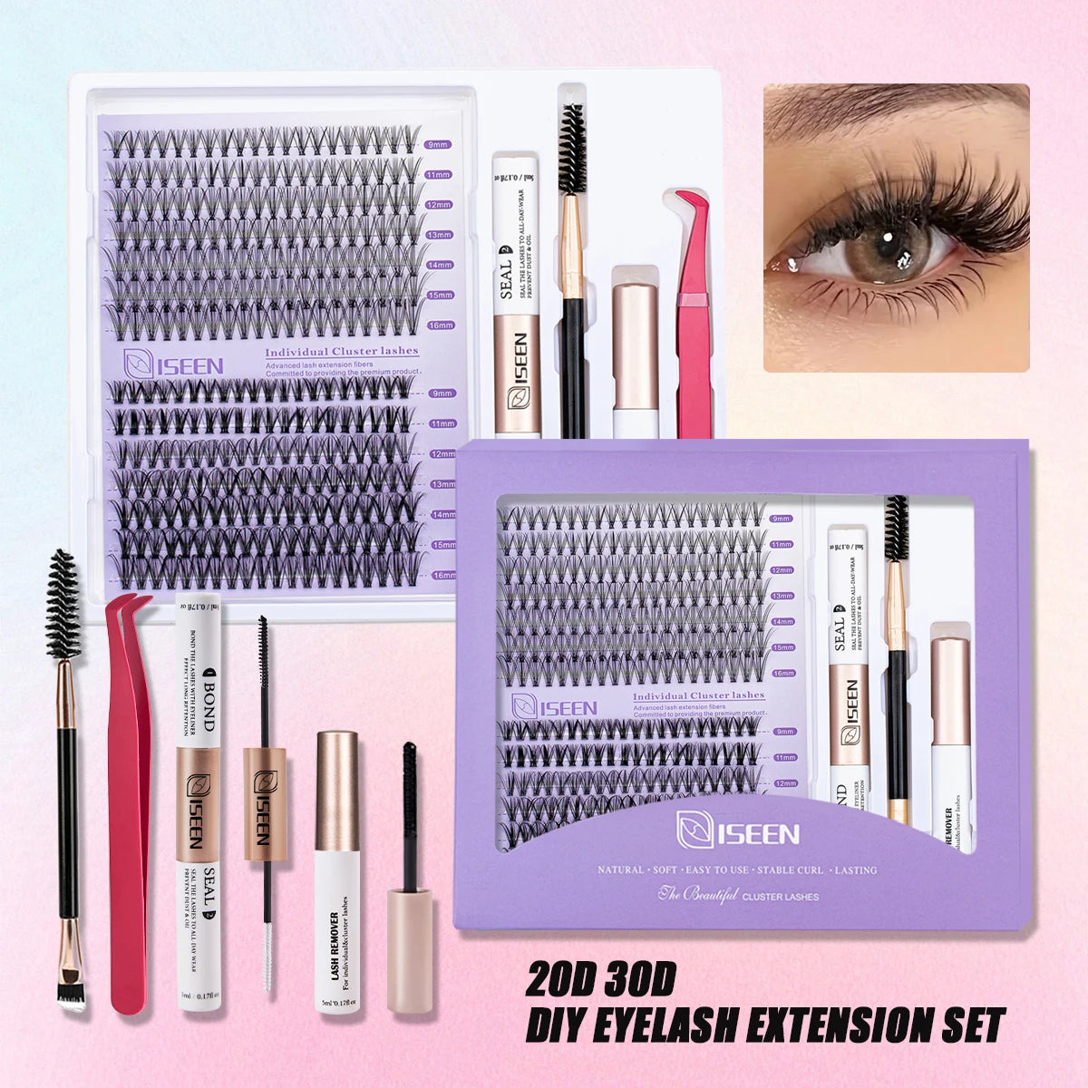 DIY Wimpernverlängerung Mix Styles Individuelle Wimpernbüschel mit Bond&Seal Remover Pinzette Wimpernbürste Augen Make-Up-Tool