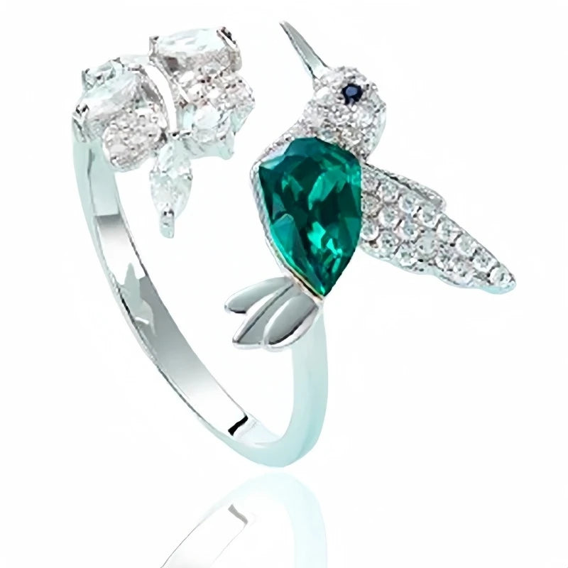 Elegante verstellbare Kolibri-Ringe aus natürlichem blauem Stein für Frauen, glasgefüllte Ringe