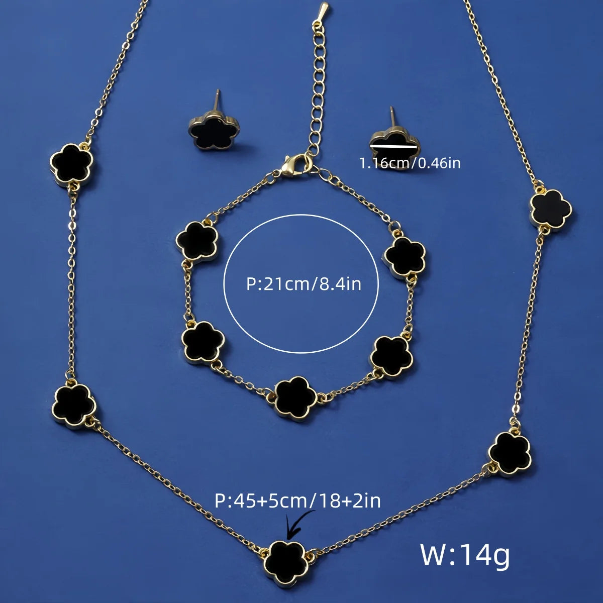 Glücksbringer Fünfblättrige Blume Fünfblättriges Kleeblatt Armband Ohrringe Halskette Dreiteiliges Set für Damen Stilvolle Accessoires Partyschmuck